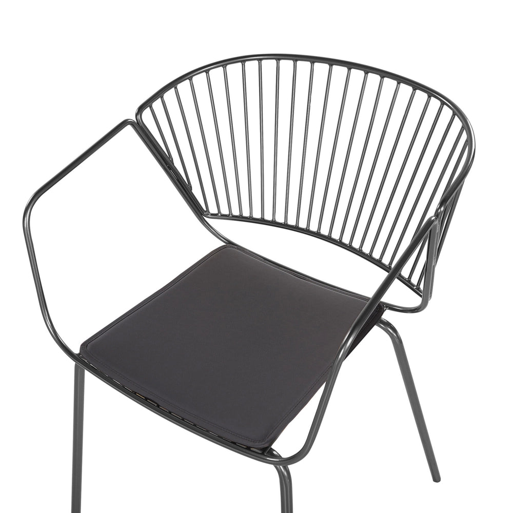 Set di 2 sedie da pranzo design in filo di metallo Nero con imbottitura in ecopelle con stile industriale glam
