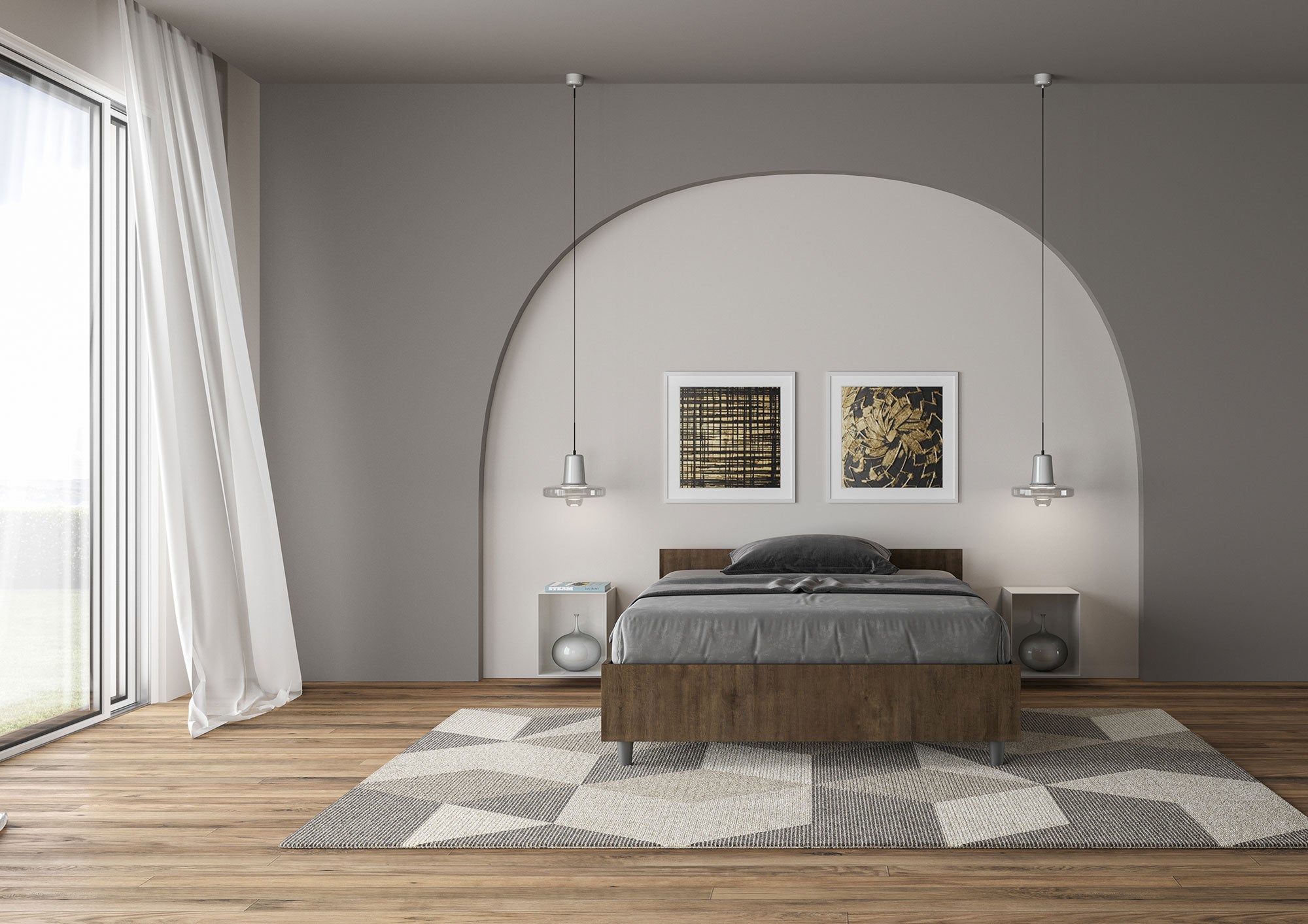 Letto 1 Piazza e Mezzo 120x190 cm con Rete Nuamo Noce