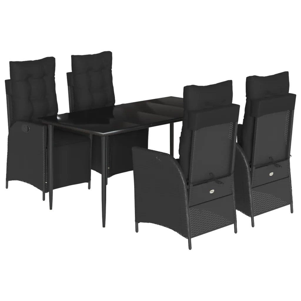 Set da Pranzo da Giardino 5 pz Nero con Cuscini in Polyrattan