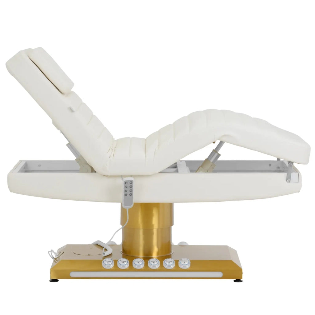 Lettino da massaggio elettrico e sgabello girevole con schienale portata 200 kg bianco/oro riscaldato oro/bianco 14_0010005