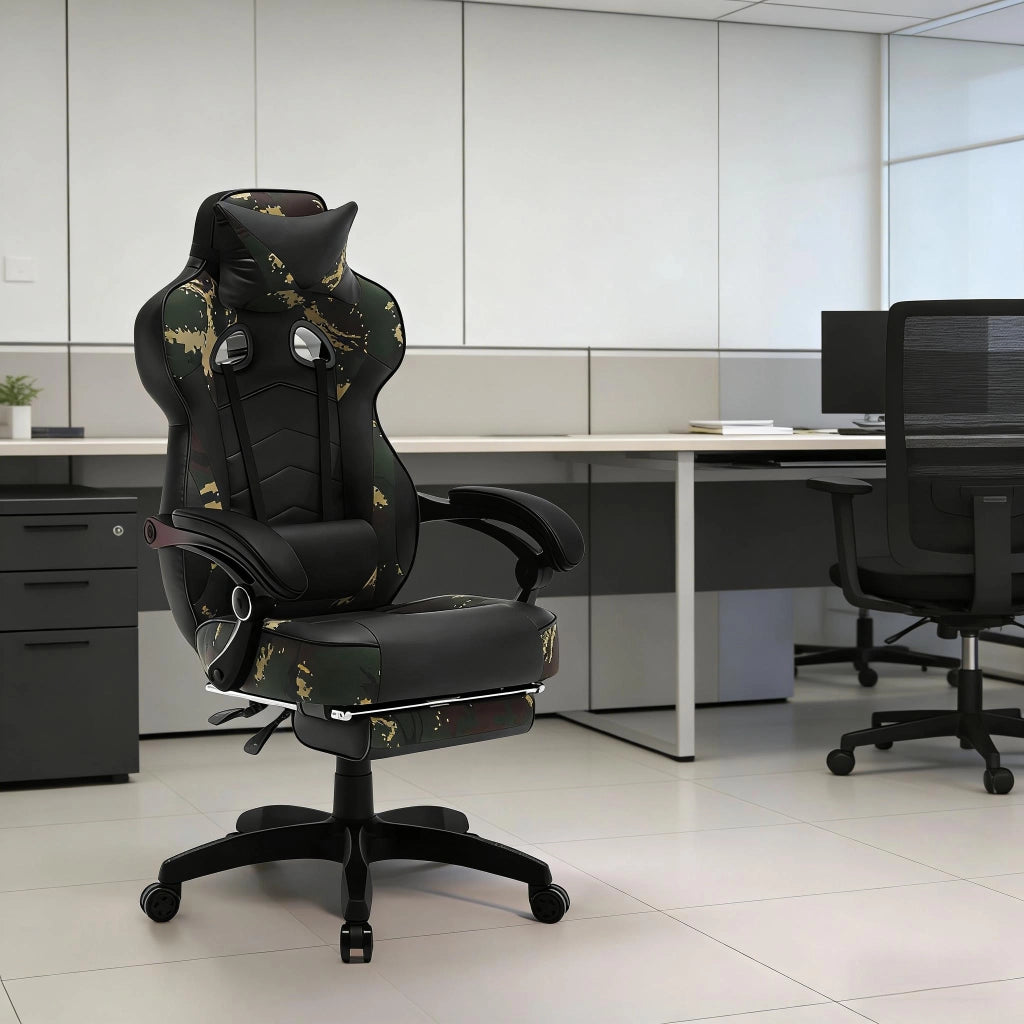 SEDIA Gaming regolabile 121-128 cm in similpelle nera e verde con poggiapiedi