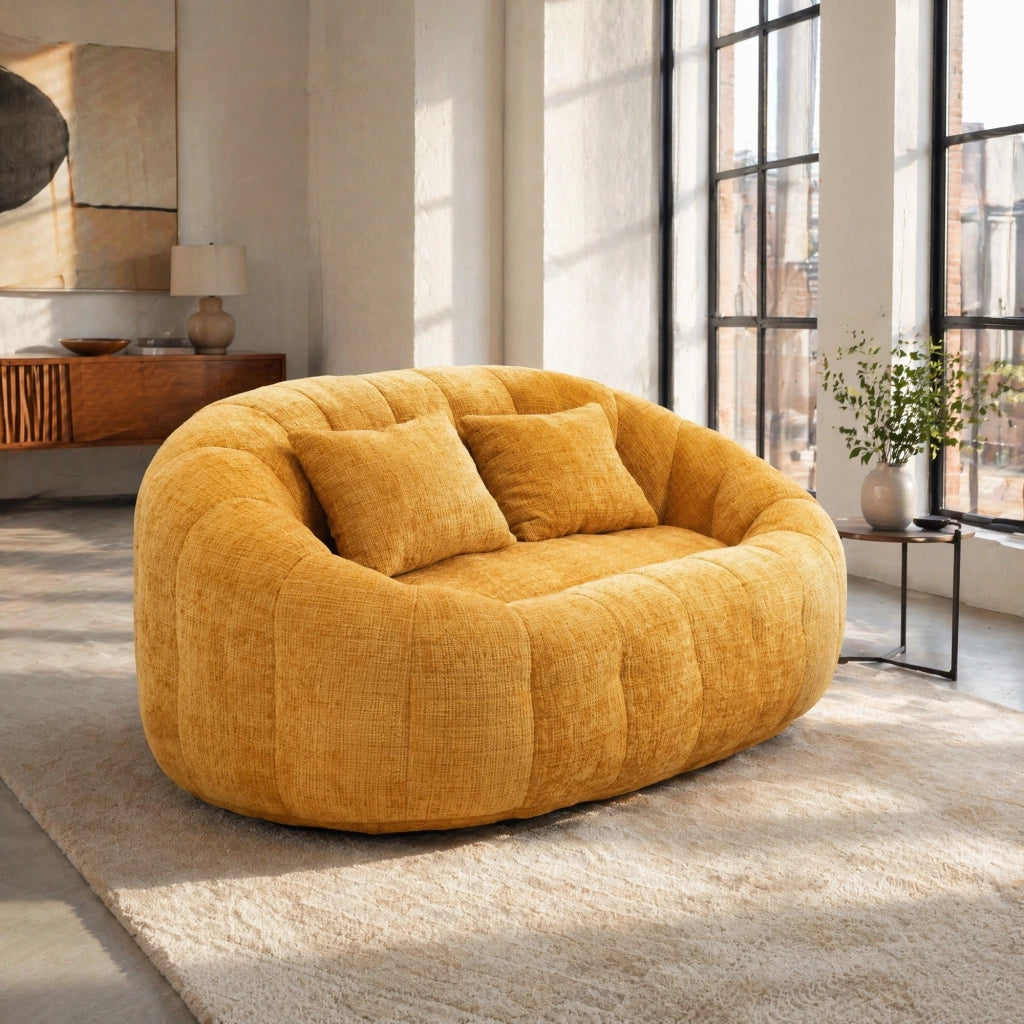 Sitzsack Lazy Sofa in Chenille Gialla, divano relax con imbottitura in memory foam, 150x95x63 cm