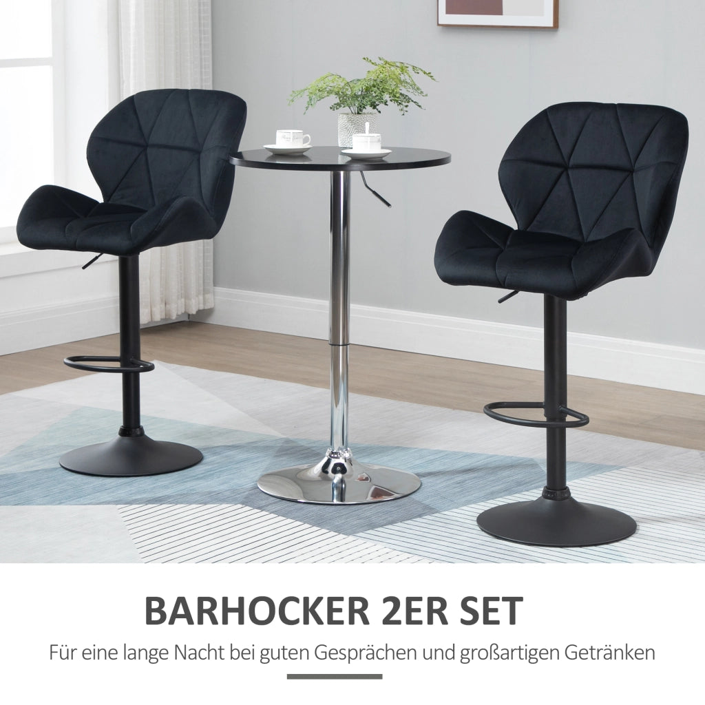 Set di 2 sgabelli da bar girevoli con schienale ¨C Minimal ¨C regolabili in altezza, velluto nero, 51.5x57.5x93-114.5 cm