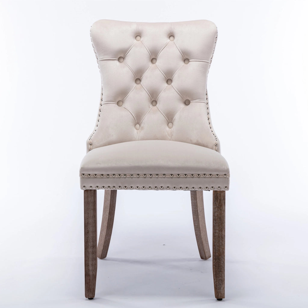 Sedie da Pranzo Imbottite in Velluto con Gambe in Legno ¨C MINIMAL ¨C Set 2 Pezzi, Beige