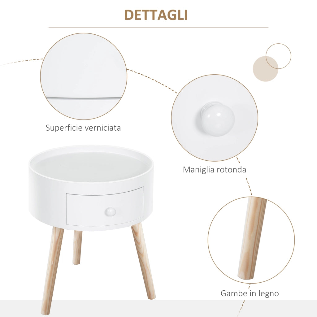 Tavolino da Caff¨¨ Rotondo Moderno in Legno con Cassetto ¨C zephmum ¨C Bianco