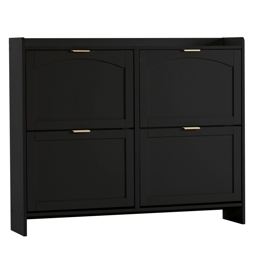 Mobile Scarpiera con 4 Ante a Ribalta e Ripiani Aperti; Antiribaltamento; Design ad Arco; in Pannello di Particelle; Nero; 110×24×90 cm
