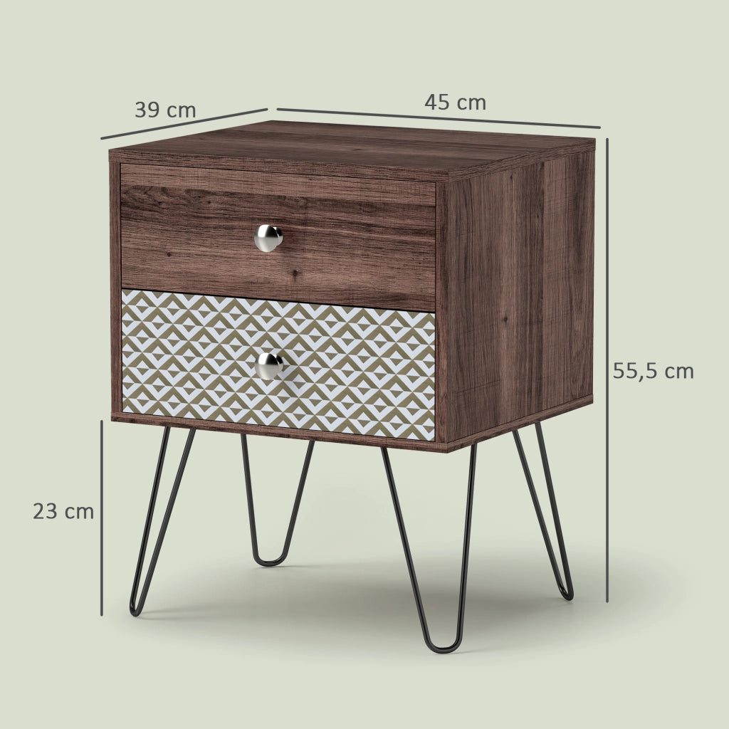 Comodino con 2 cassetti gambe in acciaio stile bohemien ¨C zephmum ¨C Marrone 45x39x55,5 cm