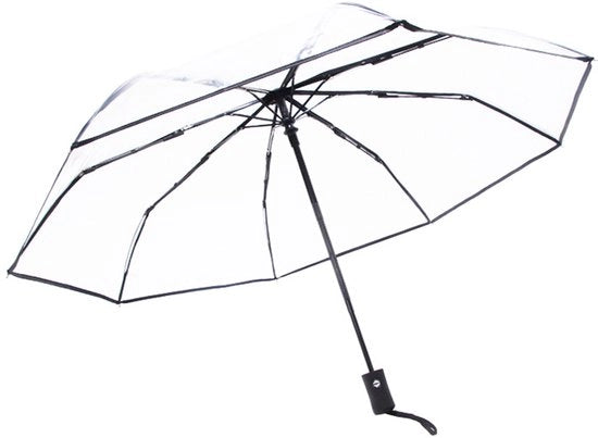 Parasole automatico trasparente per donna con apertura e chiusura, piccolo, nero