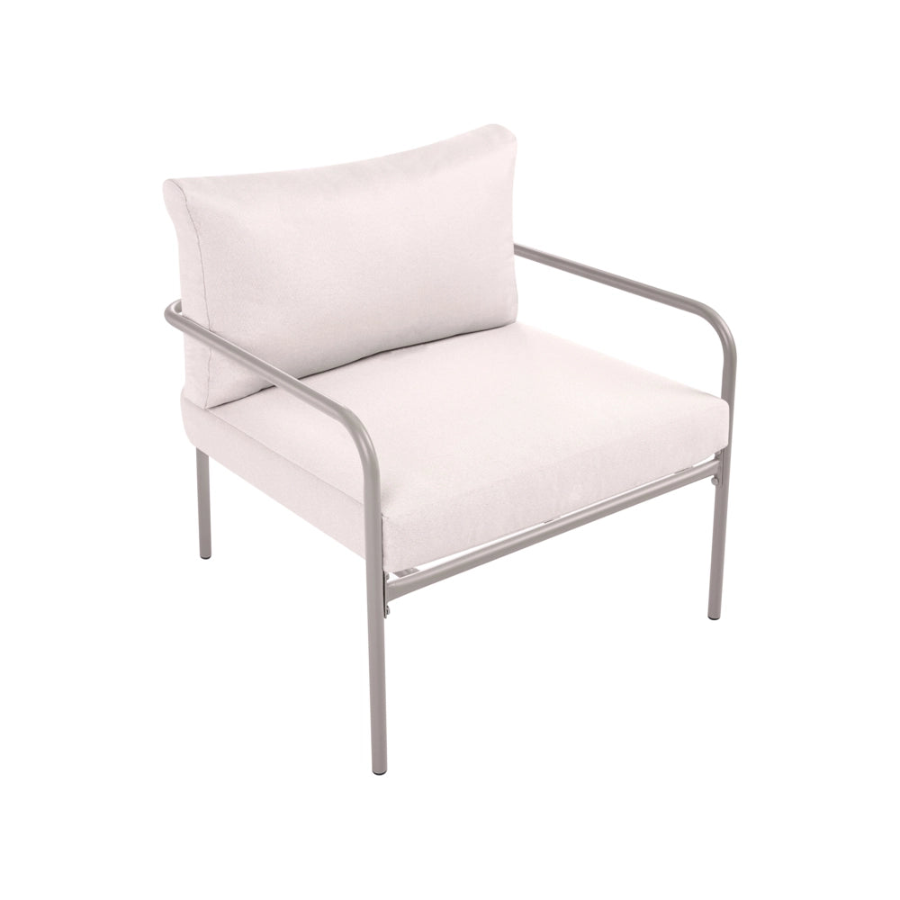 Set da giardino a 4 posti con struttura in acciaio e cuscini sfoderabili beige chiaro stile moderno