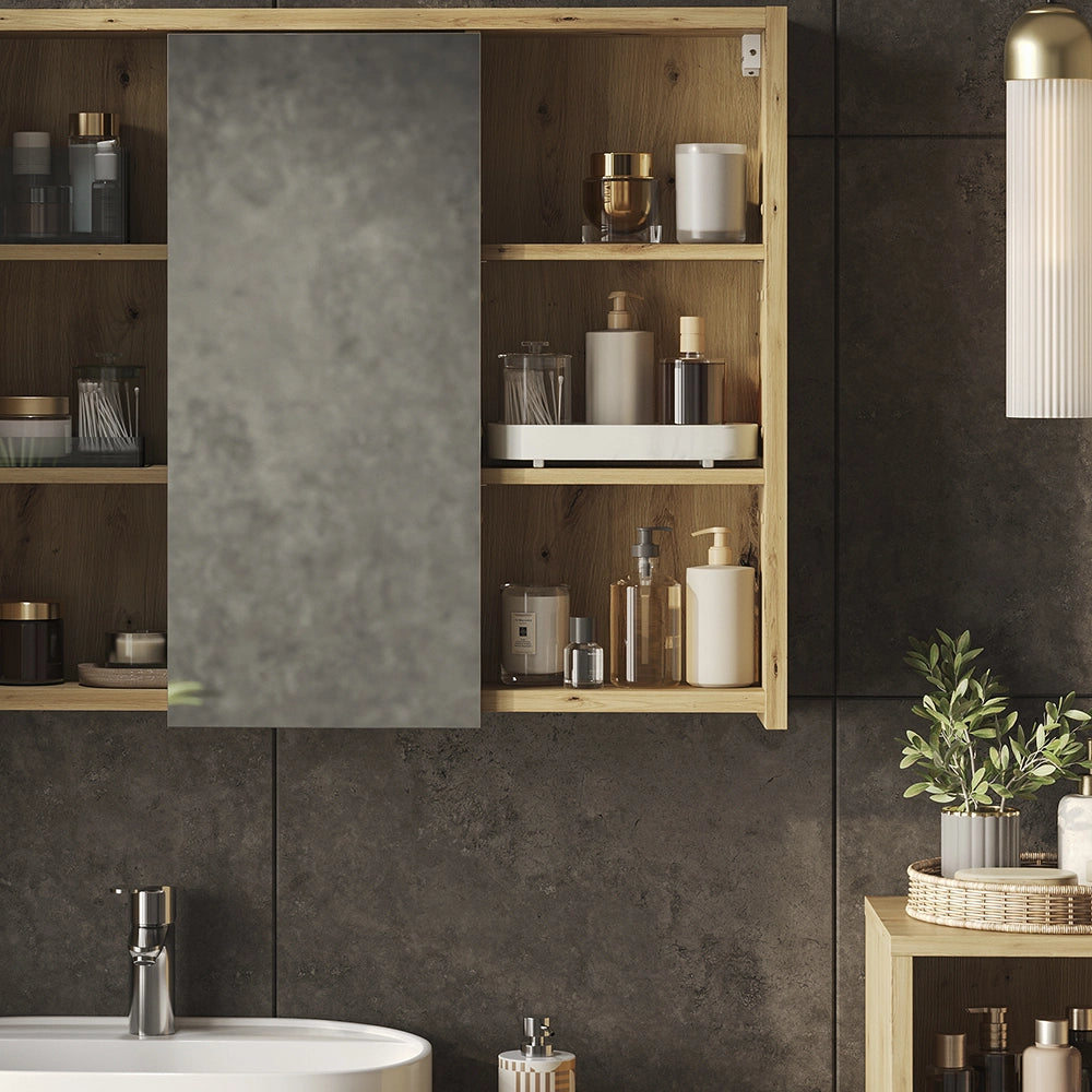 Specchio contenitore bagno Viola Cachemire/Rovere artigianale 100 x 75 cm Vicco