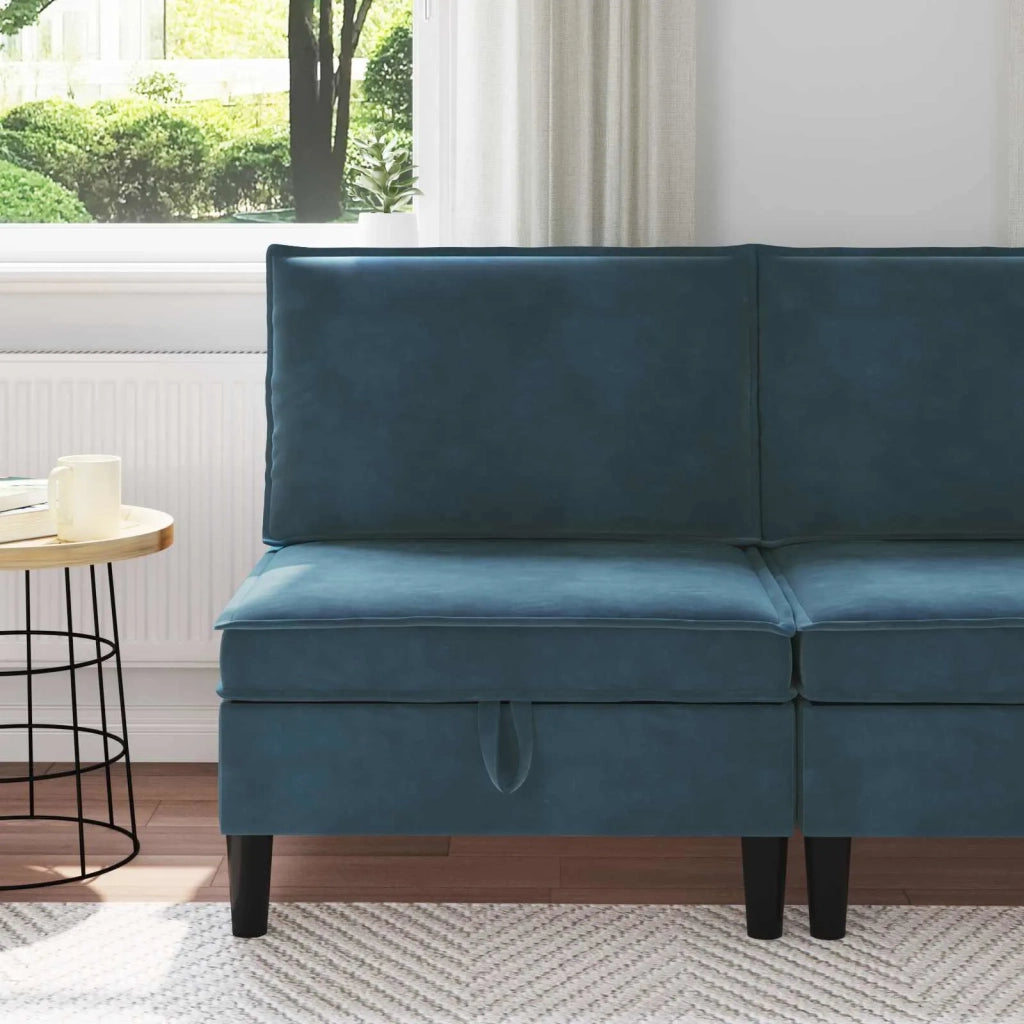 Divano | Divano da soggiorno | Sofa Centrale con Spazio di Archiviazione Blu Velluto