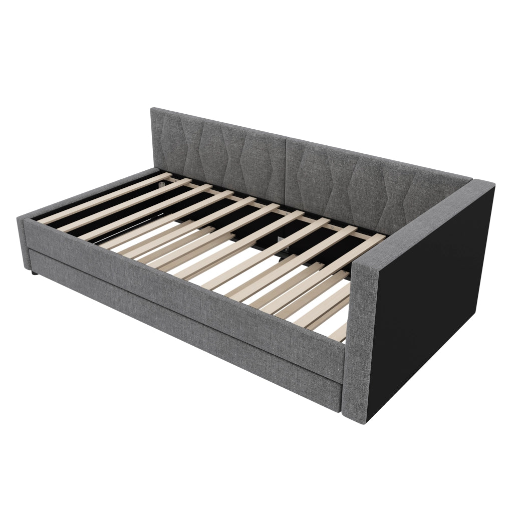 LETTO estraibile 90x200 cm Grigio in lino con USB Type-C e LED
