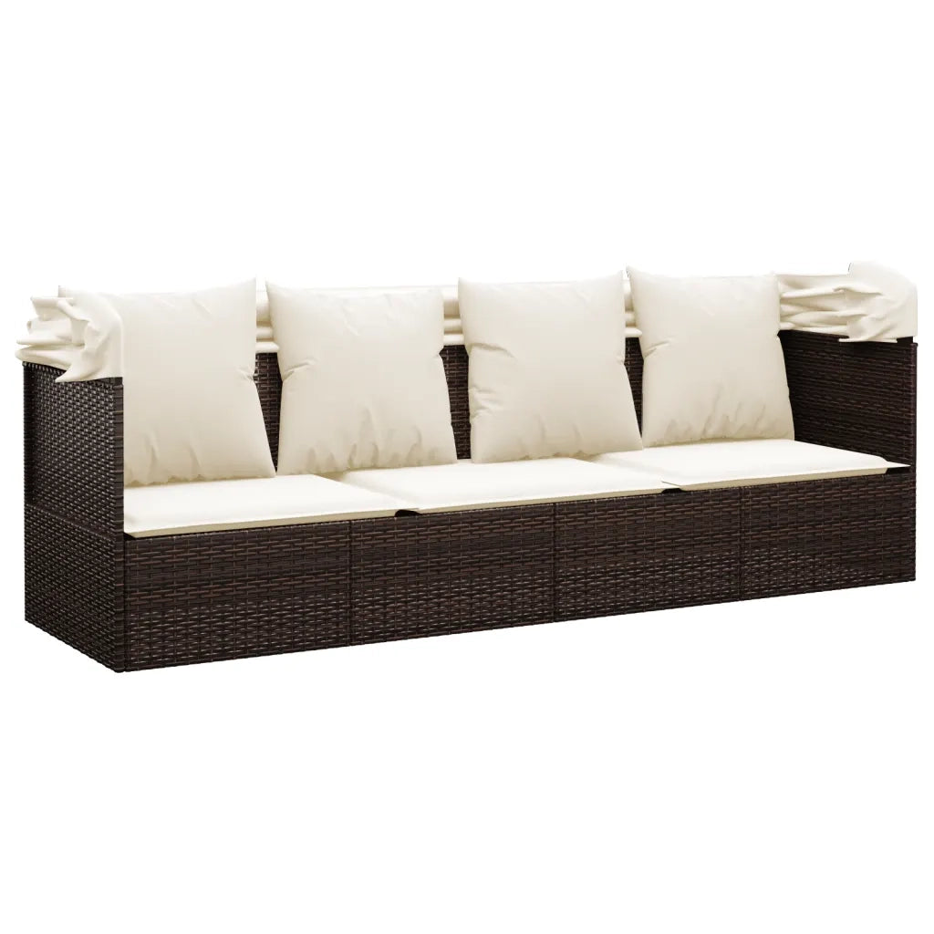 Lettino Prendisole Esterno Tetto e Cuscini Marrone Polyrattan 319567