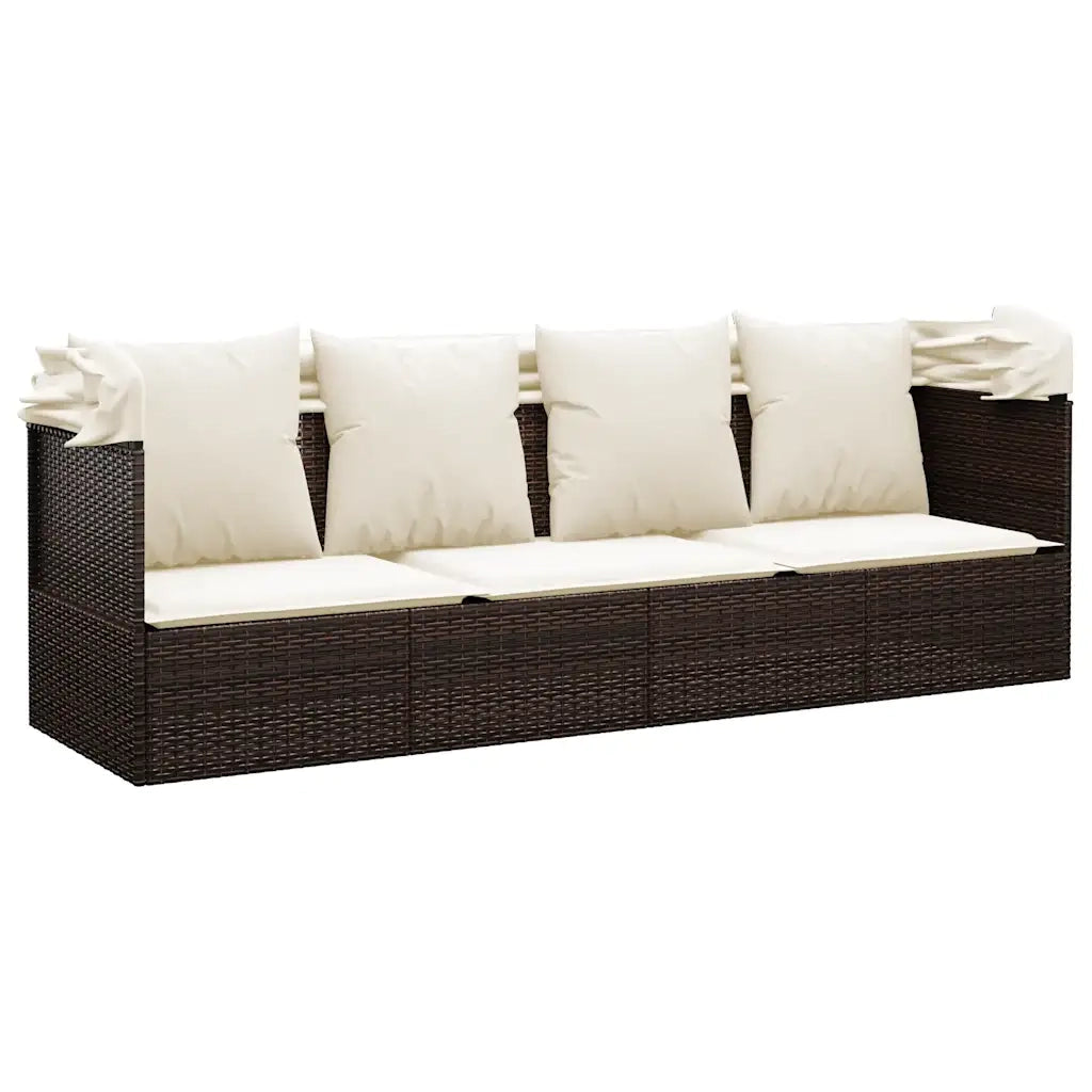 Lettino Prendisole Esterno Tetto e Cuscini Marrone Polyrattan 319567