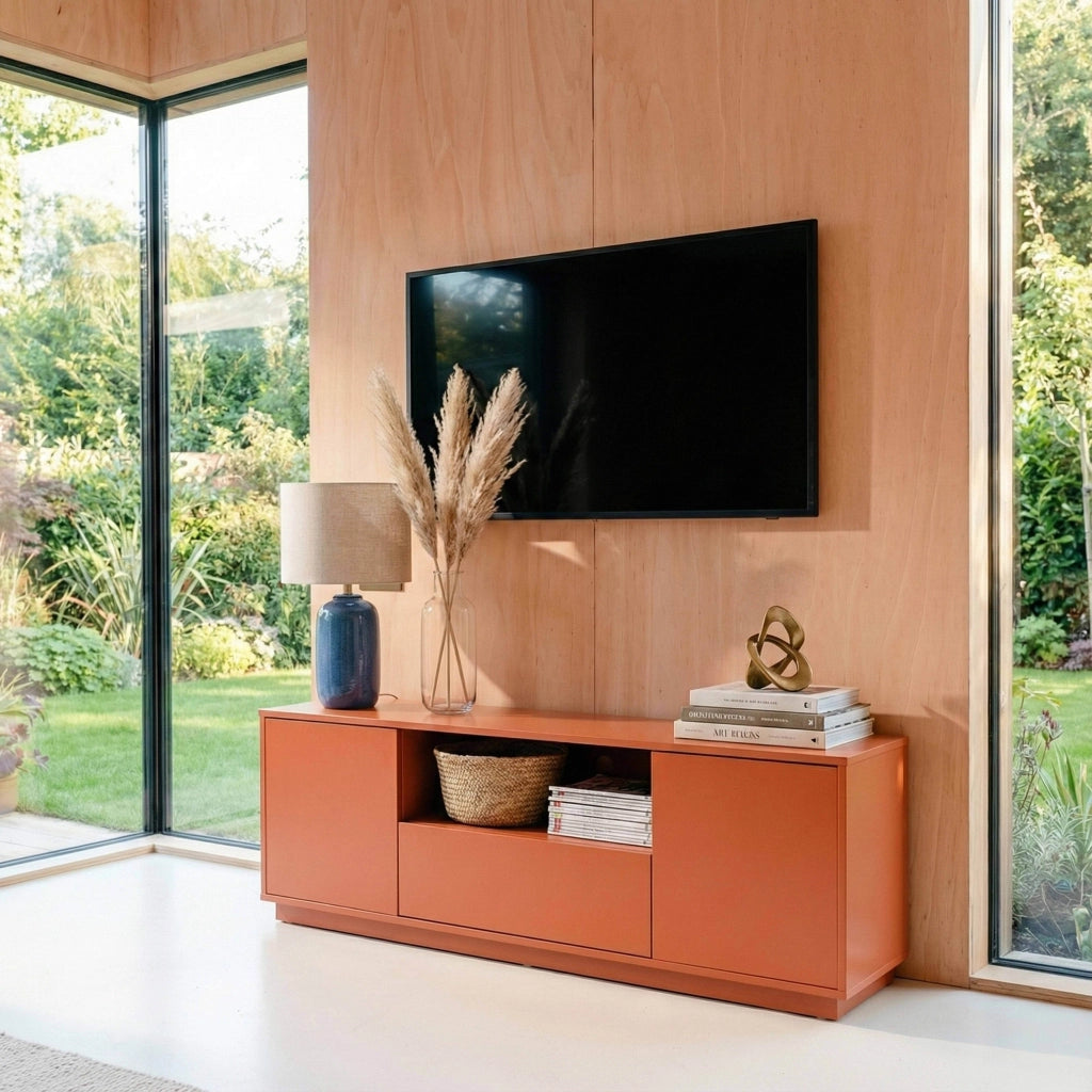 Oviala - Mobile TV moderno rettangolare L140 cm mattone