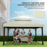 Copertura per Gazebo da Giardino 3x4 m a 2 Livelli in Tessuto Oxford 600D con Fori di Drenaggio, Bianco Crema