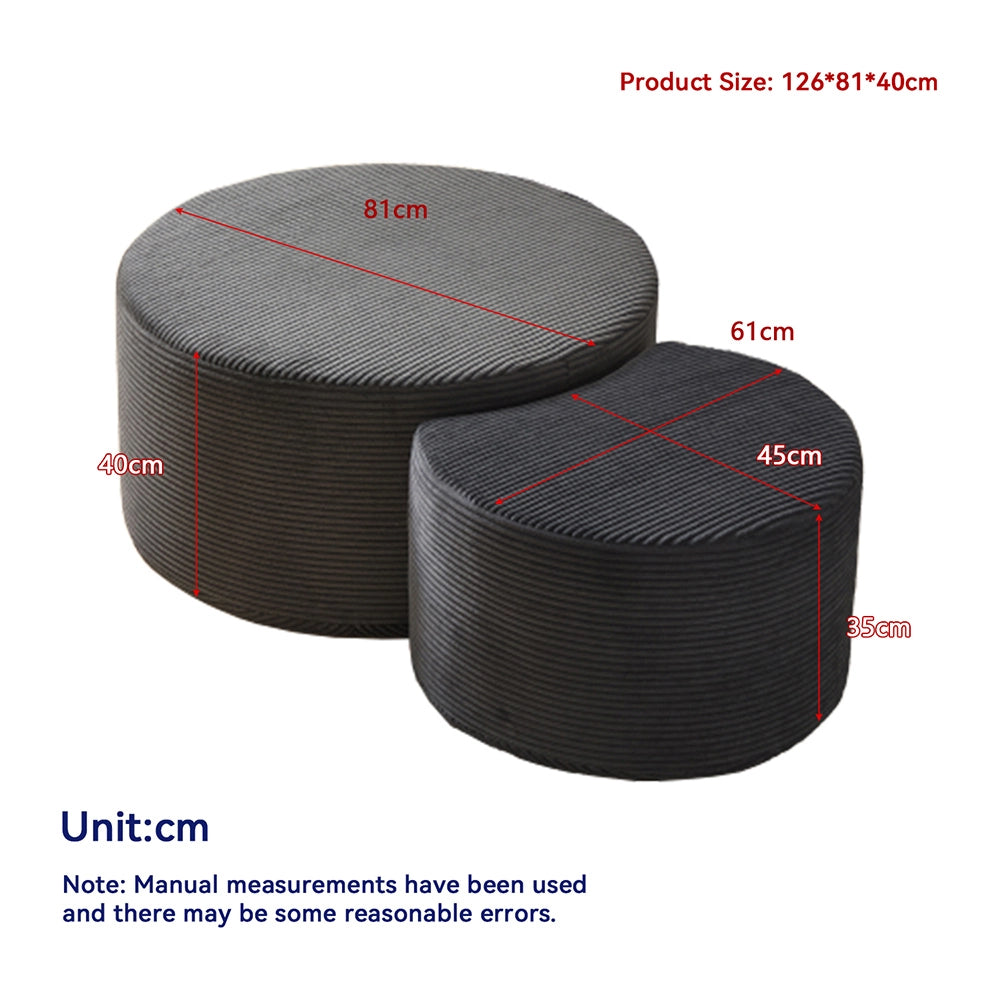 Set tavolini-Xylo-2 pezzi rotondi imbottiti pouf