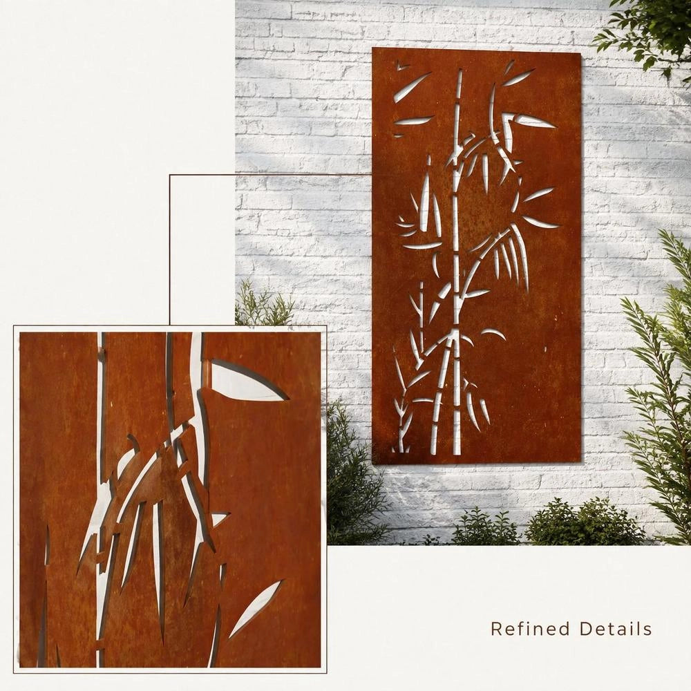 Garden Wall Decoration 105x55 Cm Corten Steel Bamboo Design