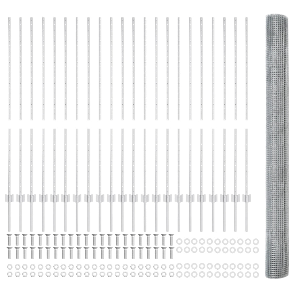 Recinzione in Filo Saldato con 44 Pali a U Argento 1.4x50 m Acciaio