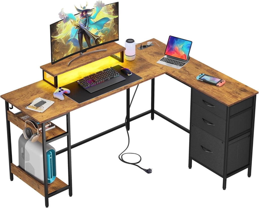 Scrivania da gaming angolare L ¨C zephmum ¨C marrone, legno, 150x118 cm