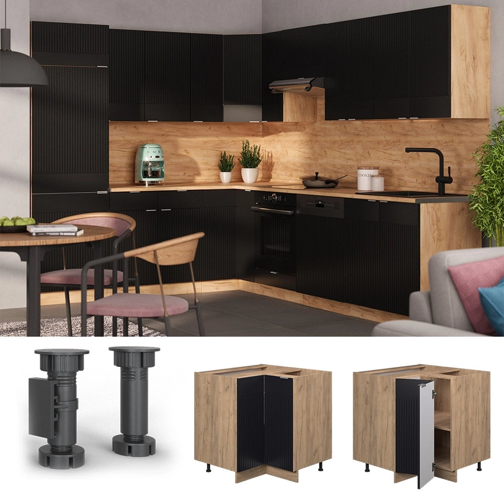 Mobile ad angolo cucina Fame-Line Nero rigato/Rovere dorato 80.5 cm senza piano di lavoro Vicco