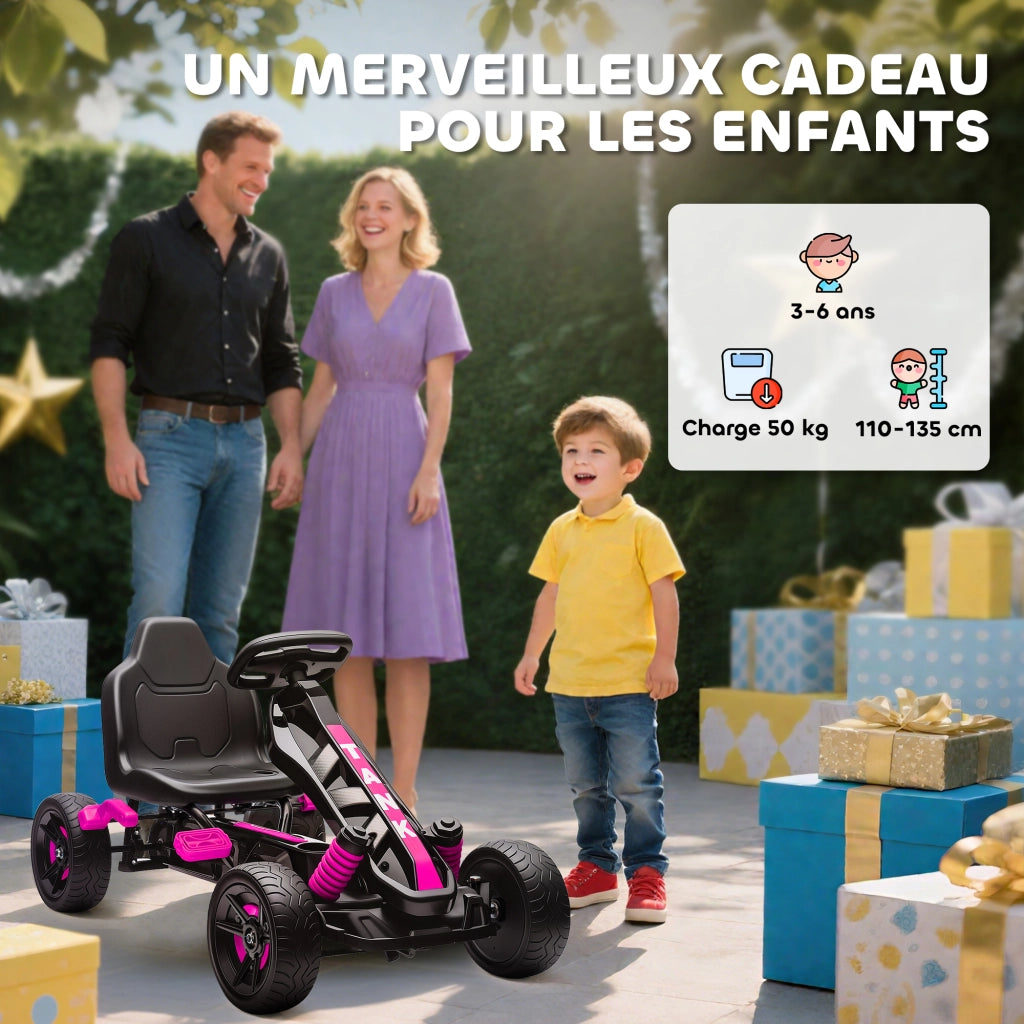 Go-kart a pedali per bambini 3-6 anni ¨C Xylo ¨C rosa con freno e ruote EVA