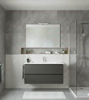 Mobile Bagno LOKI Già Montato 2 cassetti con piedini, lavabo e specchio Grafite 120x45 cm 1 lavabo