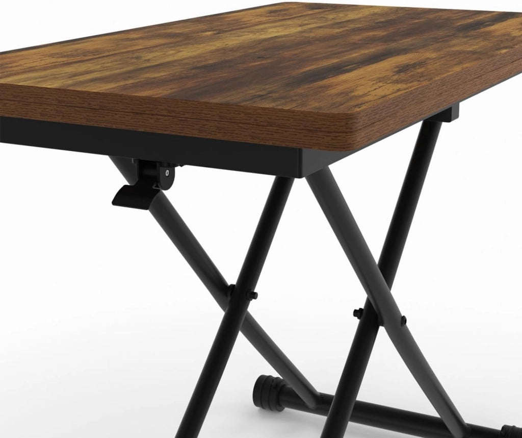 Tavolino 2 in 1 URBANA, trasformabile in tavolo da pranzo rettangolare, 100 cm, legno scuro e nero, design industriale