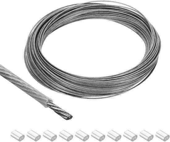 Cavo in acciaio inossidabile 1,2 mm con rivestimento vinilico e 10 guaine in alluminio - Raccordo per filo di tenda trasparente in acciaio inossidabile 304