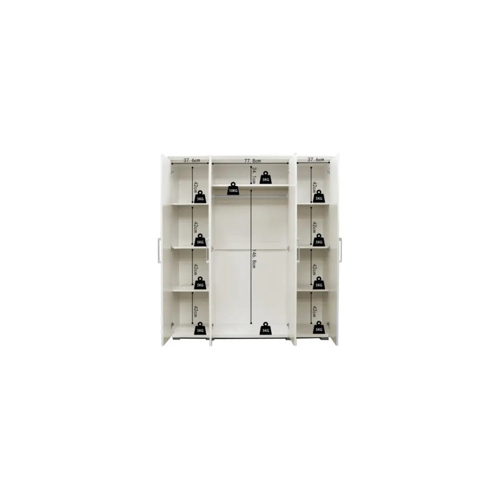 Armadio TOM 4 porte - Bianco - L160 x H183 cm - Guardaroba integrato