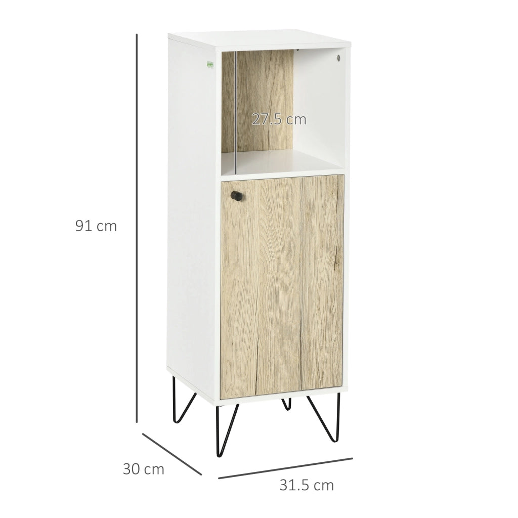 Mobile Bagno con Anta e Ripiano Aperto ¨C zephmum ¨C Legno, Quercia e Bianco, 31.5x30x91cm