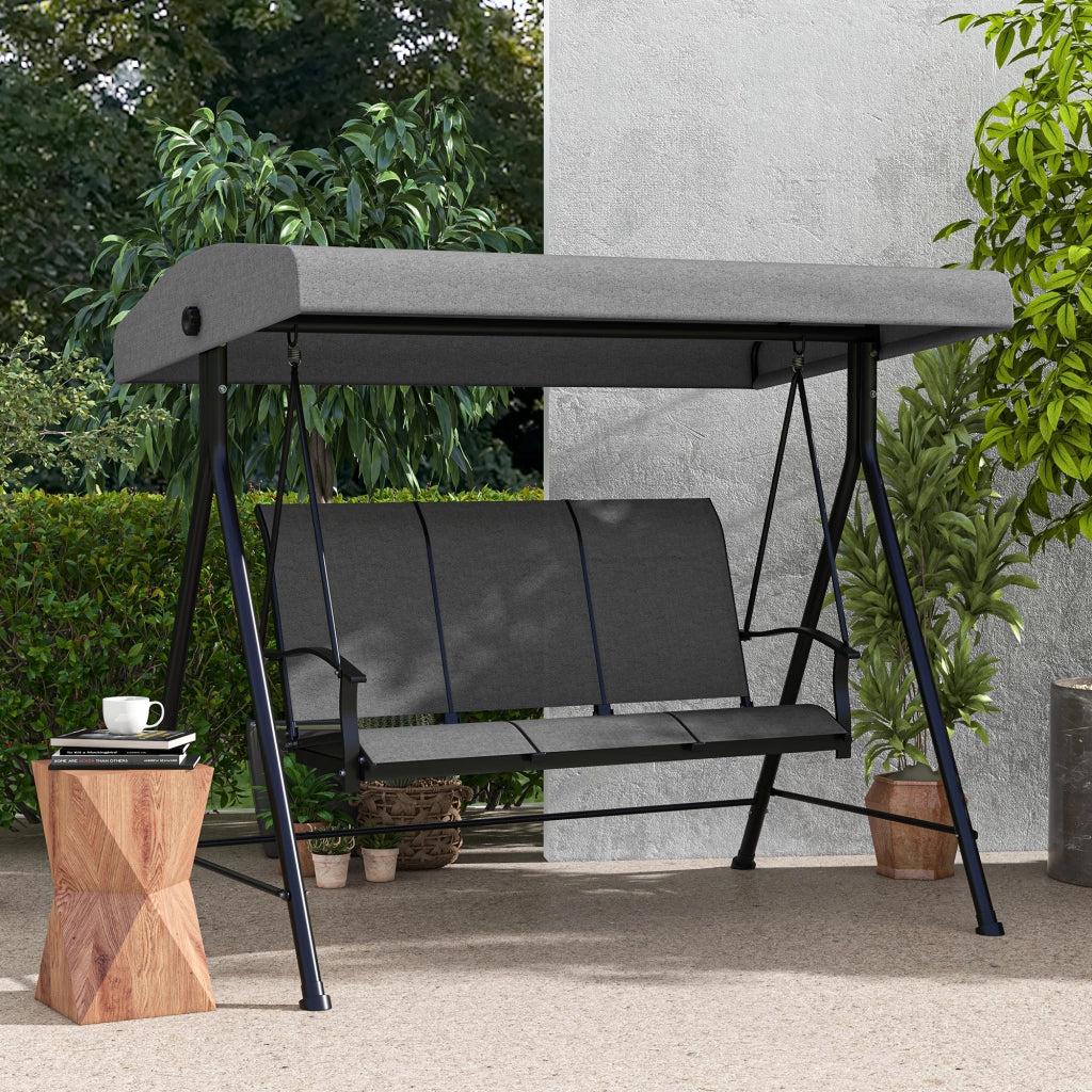 Dondolo da Giardino 3 Posti con Tettuccio Parasole Regolabile, 200x133x176 cm, Grigio Scuro