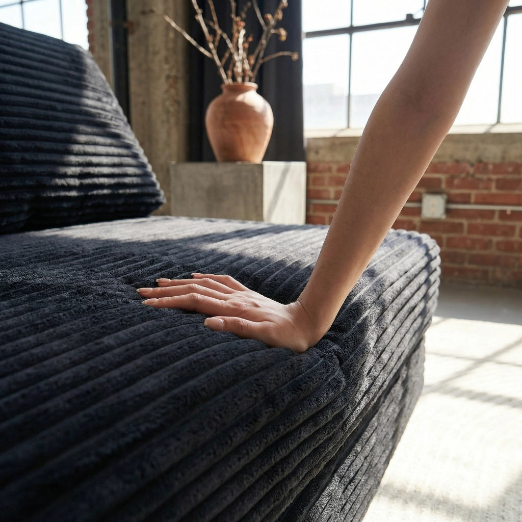 Divano letto multifunzionale con schienali removibili in tessuto nero per soggiorno e sala lettura 150 × 33 × 32 cm