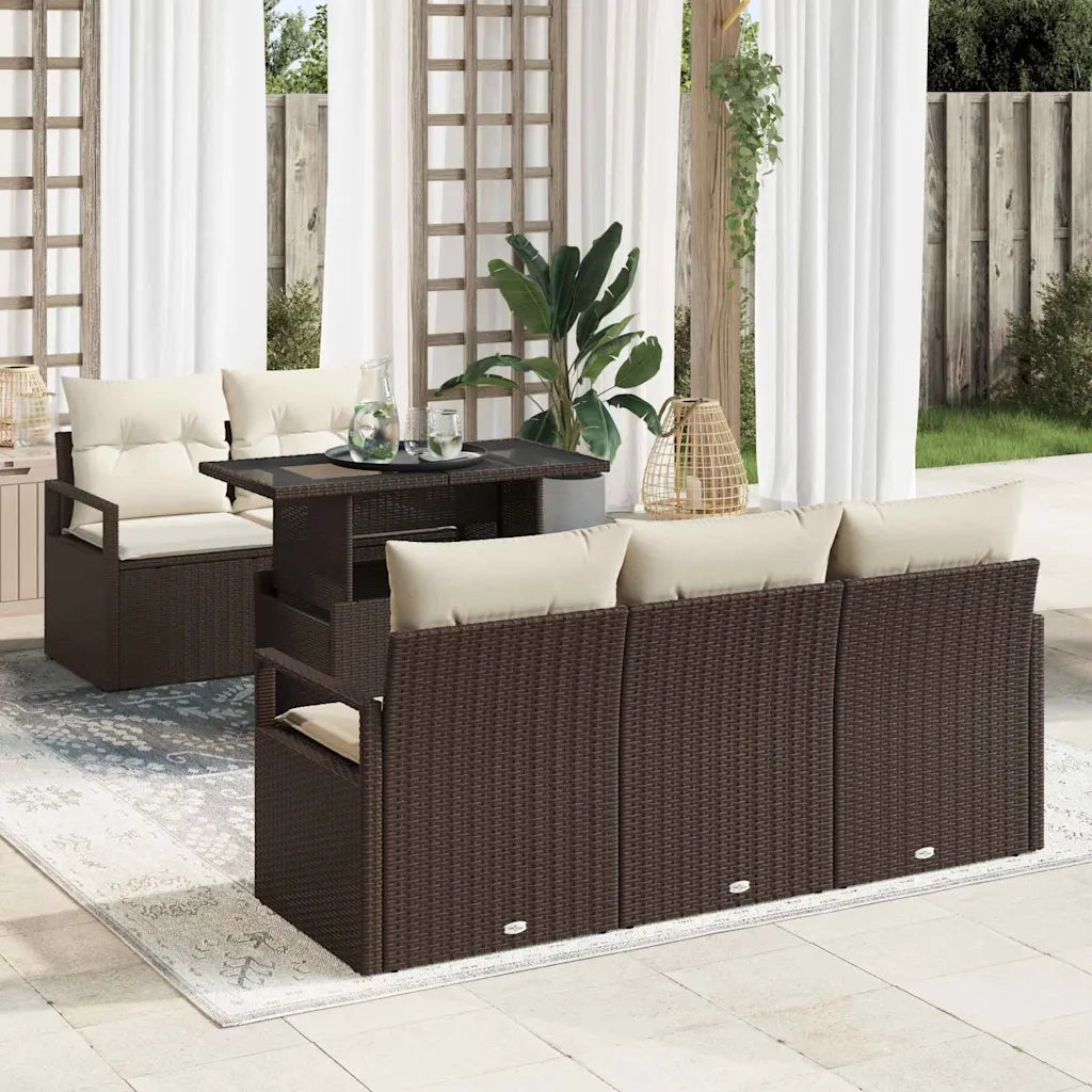 Set Divano da Giardino 6 pcs Marrone e Crema polyrattan