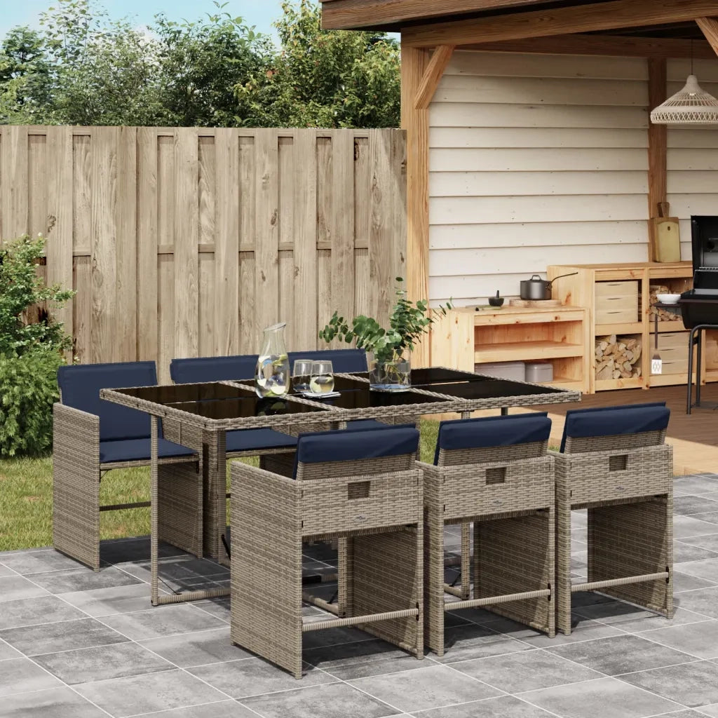 Set da pranzo da giardino da 7 pz con Cuscini in Polyrattan Grigio 3277860