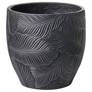 Vaso da fiori grigio in fibra di argilla verniciata per interni ed esterni, rotondo, 42 x 42 x 42 cm, motivo a foglie