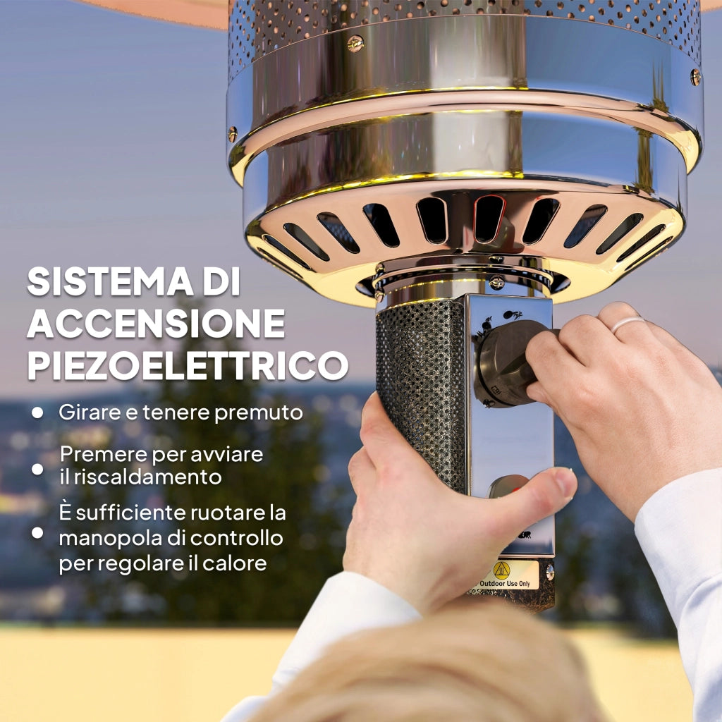 Stufa a Fungo a Gas Propano 82x82x223 cm Accensione Piezoelettrica e Spegnimento Automatico Marrone Scuro