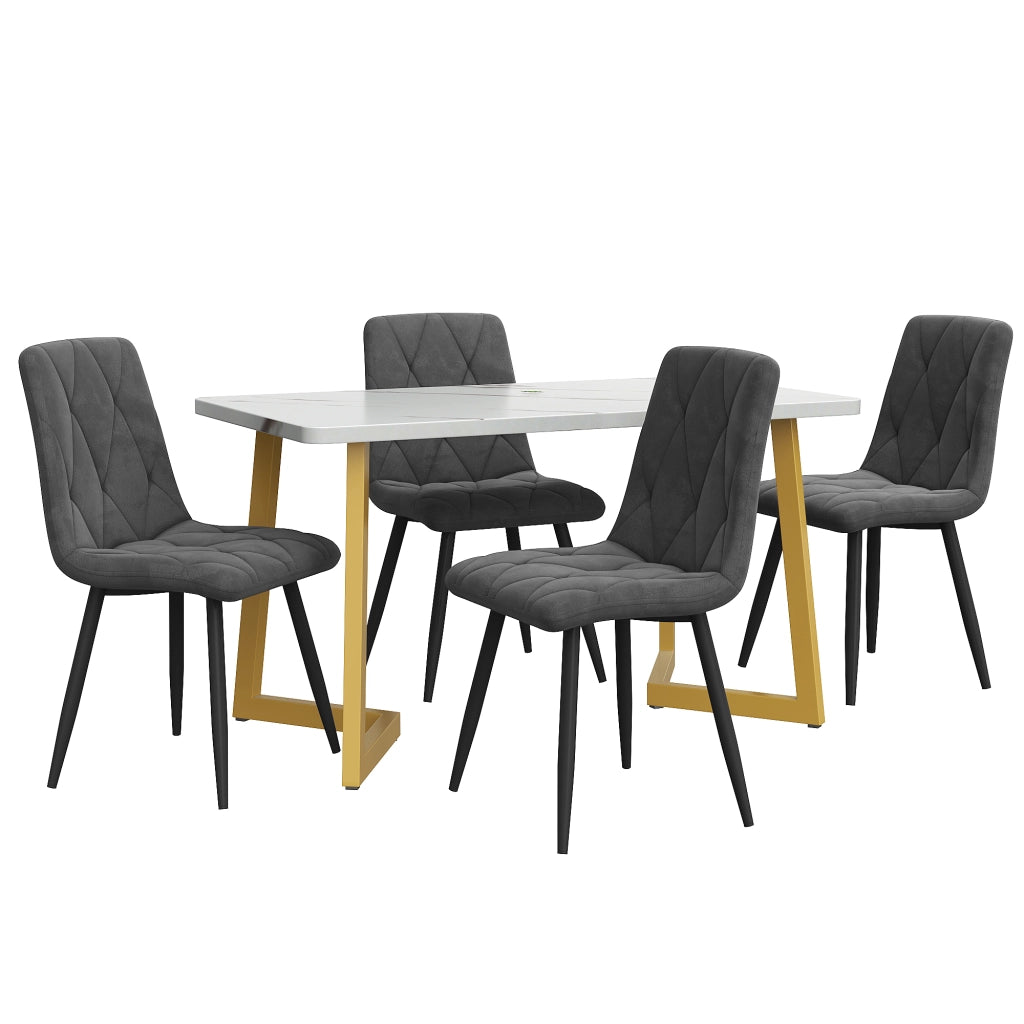 Tavolo da pranzo per 4 persone con 4 sedie rettangolare stile moderno in MDF metallo e velluto grigio 117 × 68 × 75 cm