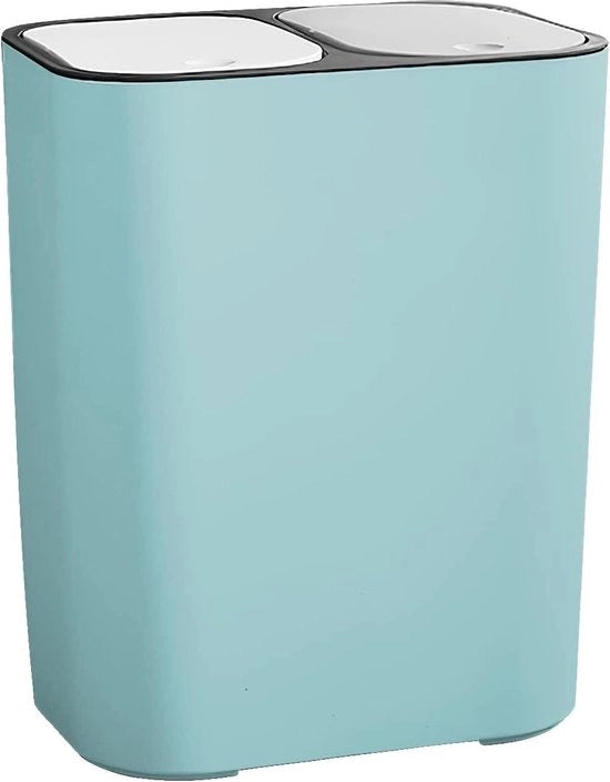 Separatore di rifiuti secchi e umidi - contenitore per rifiuti in plastica 12L - riciclaggio e rifiuti di cucina - pulsante per cucina ufficio casa - blu