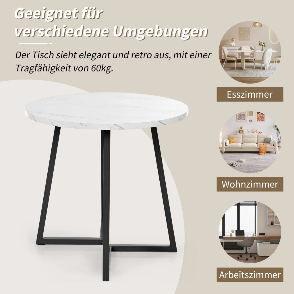 TAVOLO Rotondo 80 cm MDF Bianco con base in metallo
