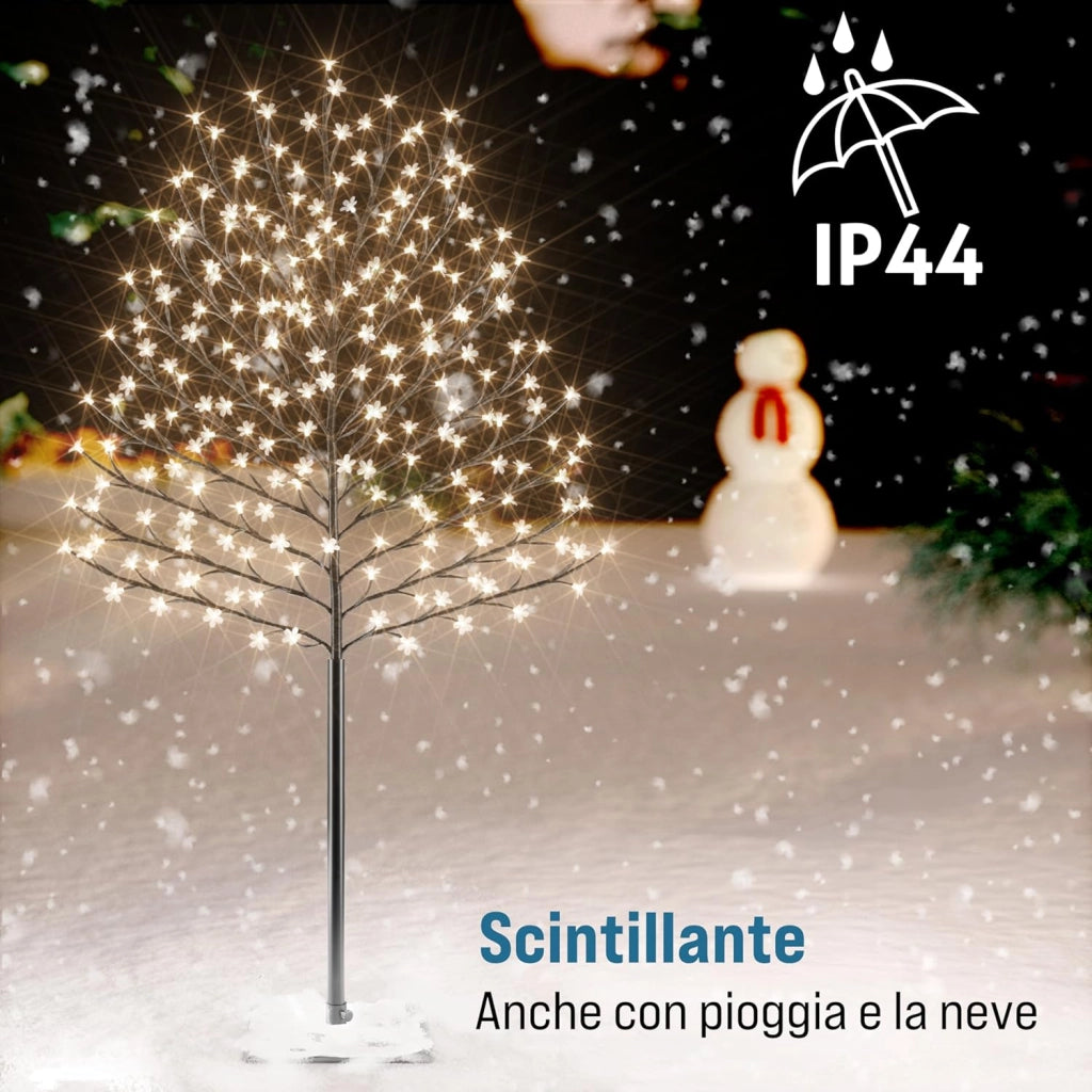 Albero Luminoso 2 pz Alberi Fiori Ciliegio 220cm 220 LED Telecomando Timer 8 Modi Illuminazione Interno Esterno Bianco Caldo