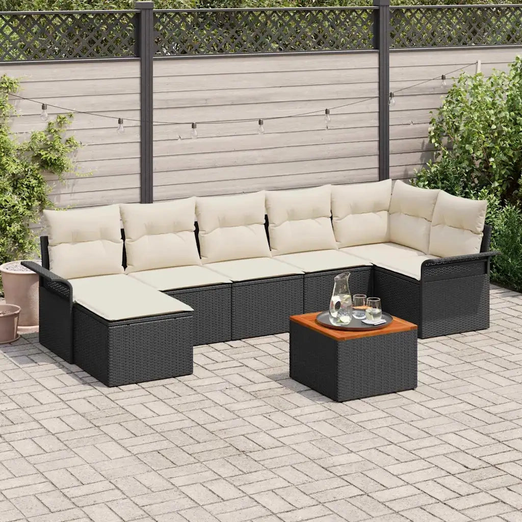 Set Divano da Giardino 8 pcs Nero e Crema polyrattan 3356024