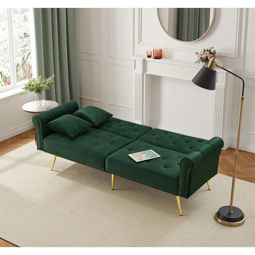 Divano letto 2 posti - Xylo - velluto, piedi oro, 3 posizioni, elegante