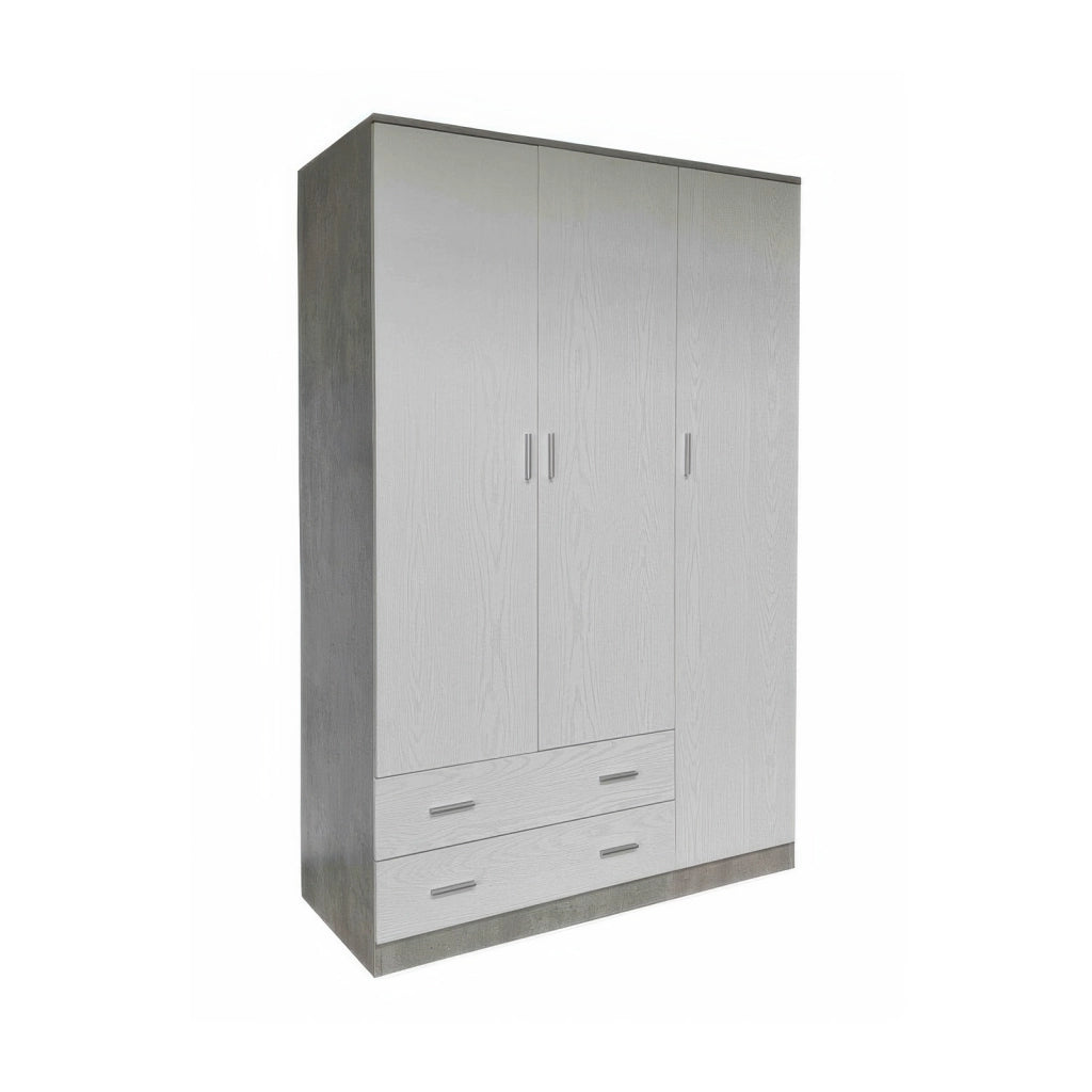 Armadio 3 Ante e 2 Cassetti Cemento e Bianco 120 x 52 x 190 cm in MDF con Bordi in PVC Space
