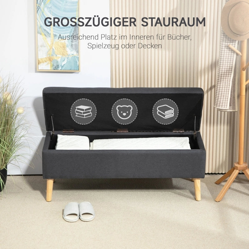 Panca contenitore in stile scandinavo con seduta imbottita e vano portaoggetti in poliestere grigio scuro 110 × 39 × 45 cm