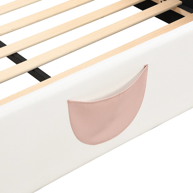 DESMIU Letto per bambini 2 posti con scivolo, scala e LED regolabile 140 × 200 cm, senza materasso, rosa e bianco