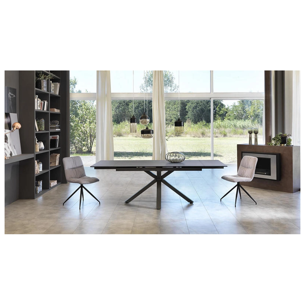 Tavolo allungabile Ceramica 1 160/240cm con top in ceramica grigio grafite opaco su vetro temperato e base in metallo - Stones