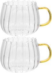 Tazza da Caffè con Maniglia Ergonomica - Vetro Borosilicato Alto - Translucido - Adatto per Bevande Calde/Fredde - 15,6 x 15,6 x 15,6 cm - Tazza da Stile per Colazione - Tazza da Caffè