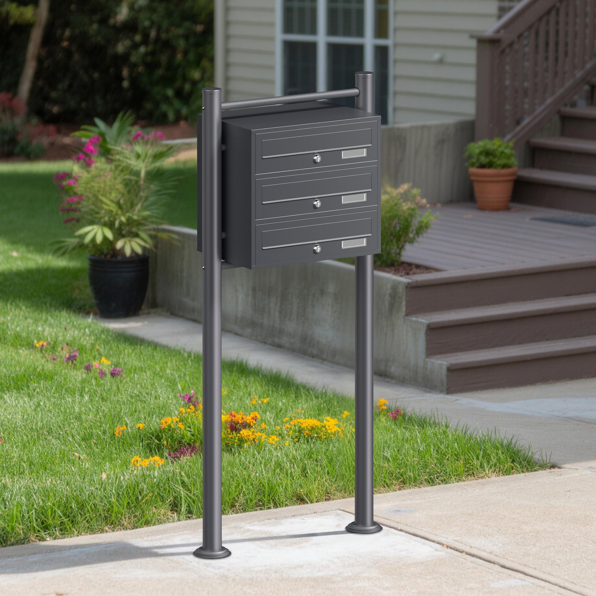 Cassetta postale condominiale autoportante 3 posti, 1 modulo, antracite 556 x 270 x 1200 mm