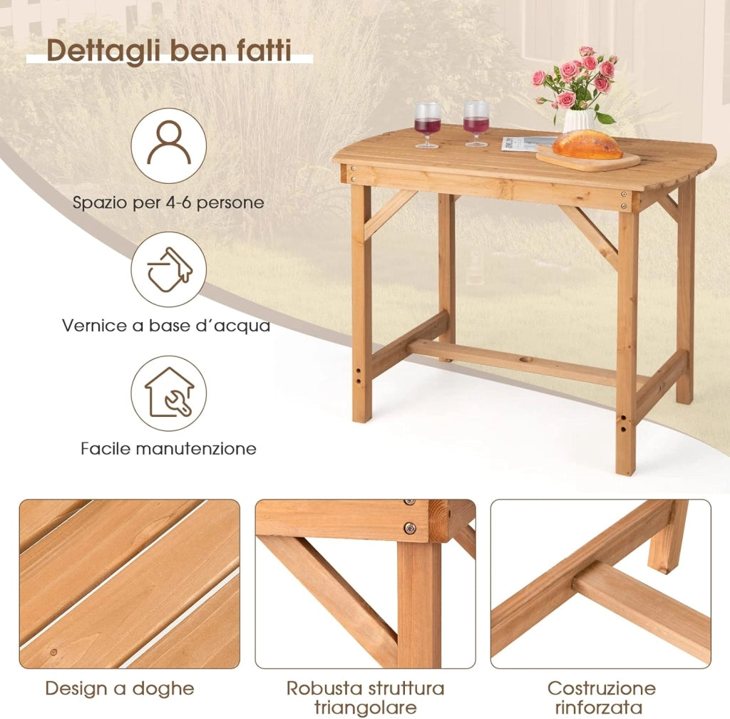 Tavolo Pranzo da Giardino in Legno, con Foro per Ombrellone, per 4-6 Persone, Giardino Patio Cortile, 100 x 60 x 75 cm, Portata 180 kg